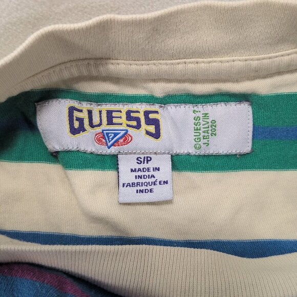 GUESS 90s Striped Embroidered Shirt Men S Small White Multi Short Sleeve Retro - Picture 3 of 11